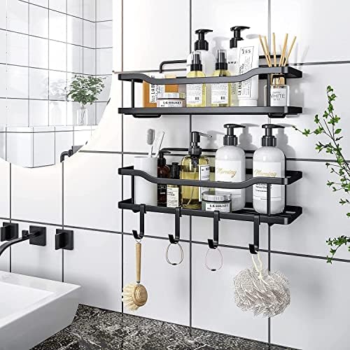 Plataforma de chuveiro de chuveiro de canto maklar 2 para chuveiro adesivo de embalagem com ganchos, organizador de chuveiro para banheiro cozinha de banheiro1