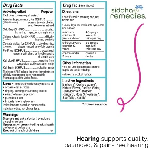 Siddha Remédios Auditando | Medicina de dor na orelha para dor no ouvido adulto | Medicina homeopática para dor de ouvido, toque de orelha, dificuldade em ouvir e zumbir no ouvido | Não OGM, álcool, glúten e açúcar sem