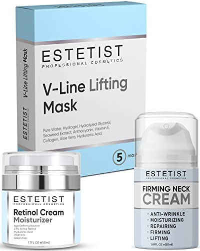 Creme de retinol orgânico a 2,5% anti -envelhecimento com ácido hialurônico e creme de firmamento de pescoço para apertar e levantar a pele flacu e o pacote de máscara facial em forma de V