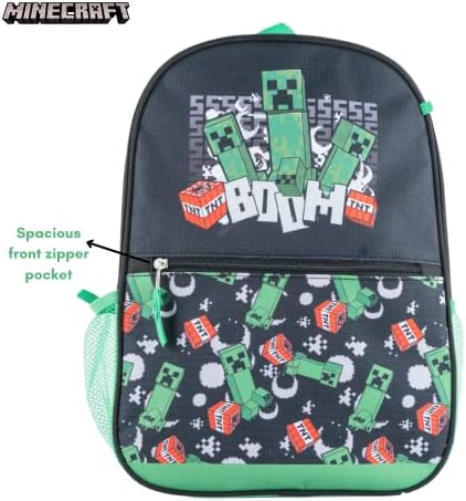 Culturefly Minecraft Backpack com lancheira definida para meninos e meninas, 16 polegadas, 5 pc. Bachar com garrafas de água e material escolar