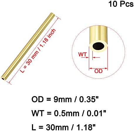Osowin [10 PCs] Tubo redondo de latão de 30 mm de comprimento de 9 mm OD0,5mm espessura da parede, tubulação de tubo