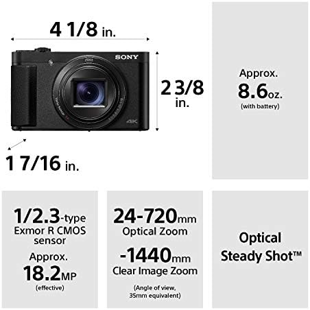 Sony DSC-HX99 Compact Digital 18,2 MP Câmera com Zoom de 24-720 mm, 4K e Touchpad-Black