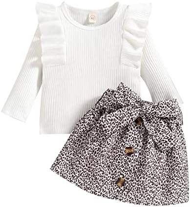 Xbgqasu Toddler Girls Ruffles de manga longa camiseta com tamas de leopardo Prinds Salia roupas juniores roupas de menina adolescente