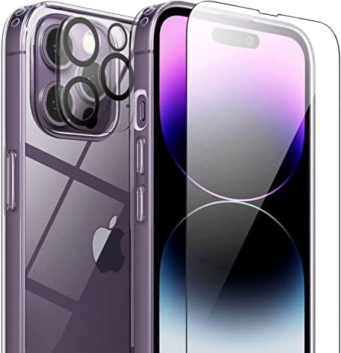 Caso Flexgear para iPhone 14 Pro Max com 2x Protetores de tela de vidro temperado + Protetores de lentes de câmera 2x [Proteção total] - Crystal Clear