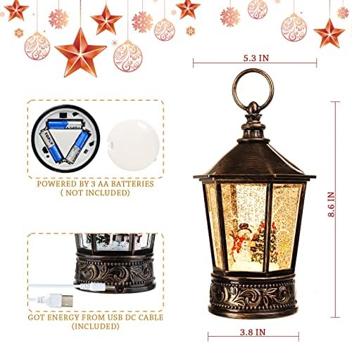 Lanterna de lanterna do globo de neve de Natal com música e boneco de neve de Natal ou lanternas de Natal movidas a bateria, lanternas