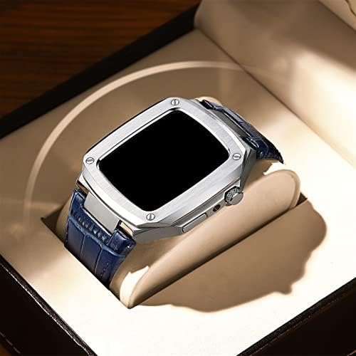Azanu Metal Case+Correia de couro para Apple Watch 40mm 45mm Kit de modificação Banda de pele de bezerro para iwatch SE 6 5 4