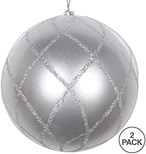 Vickerman 6 Silver Candy Acabar Ball Ornament com detalhes de glitter, 2 por bolsa