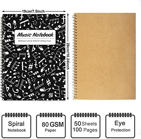 Maxcury Blank Sheet Manuscript Manuscript Paper Art Music Notebook Black 100Pages 26x19cm