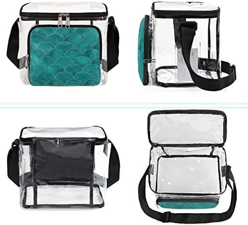 Fish Scale Clear Bag Stadium Tote aprovado com alças bolsa de ombro transparente com cinta ajustável para externo, viagens, piquenique,