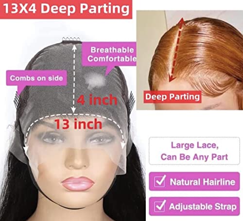Transparente HD Lace 13 × 4 Frontal de renda 20 polegadas Wig Ginger laranja Human Human Human Help Wig