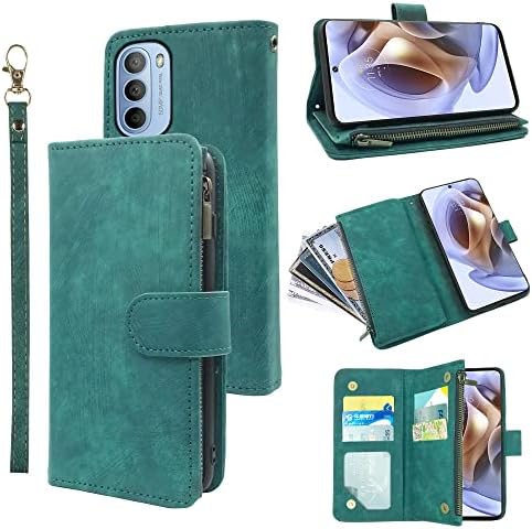 Compatível com Motorola Moto G31/G41 Caixa da carteira e premium Coloque de couro vintage Titular de cartão de crédito Acessórios de células fólio Capa do telefone do colapso para MotoG31 MotoG41 G 31 41 Women Green Green