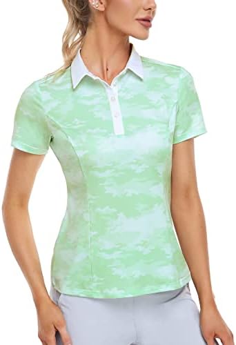 Camisas de pólo hiverlay para mulheres colarinhas de golfe camuflado tampos slim fit upf 50+ fit seco de umidade wicking tênis damas