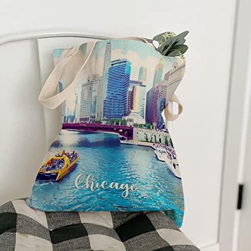 Chicago Canvas Tote Bag City Travel Gift Saco de resíduos Camping Tote Gift para seu presente de aniversário amigável ao meio