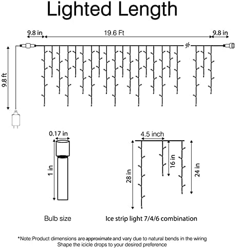 LED ICICE LUZES DE NATAL DO AO LIGADOS, 19,6 pés 54 Gotas com 306 LED, 8 modos Luz de cordas de fada de Twinkle