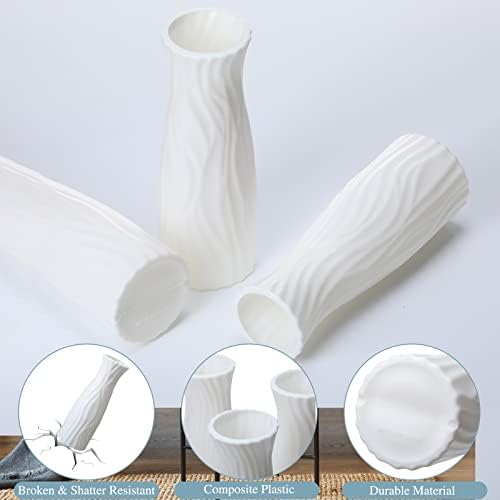 Mimorou 24 PCs composto Vaso de flor de plástico visual cerâmica Decorativa Vasos brancos inquebráveis ​​para peças centrais pequenas decoração de mesa de sala de estar alta