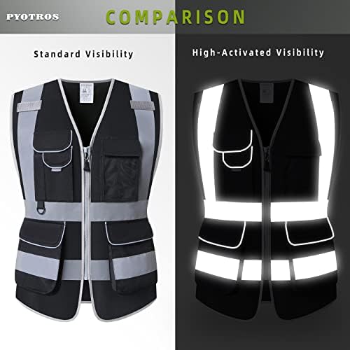 Colete de segurança de pyotros para mulheres ANSI, Multi Pockets de alta visibilidade Colete de trabalho reflexivo