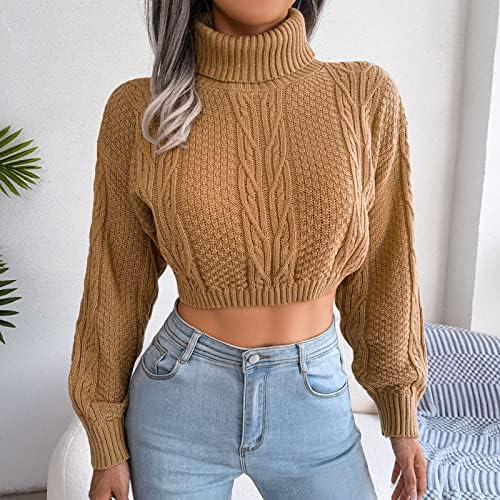 Blusas cortadas para mulheres moda gurtleneck de manga comprida malha malha suéter suéter casual color jumper tops