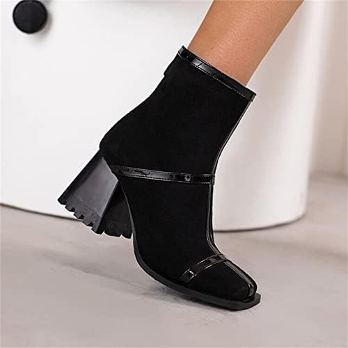 FASDNENDYS HELL BOOTS Ladies Moda Moda de cor sólida rebanho traseiro zíper quadrado dedo botas de salto alto grossa