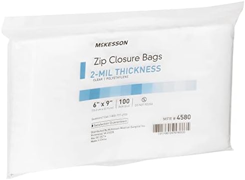 McKesson Zip Sacos de fechamento, polietileno, claro, zíper, 6 pol.