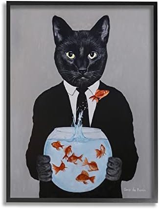 Stuell Industries Black Cat Fashion Suit Goldfish Jumping Fishbowl Painting, Design by Coco de Paris
