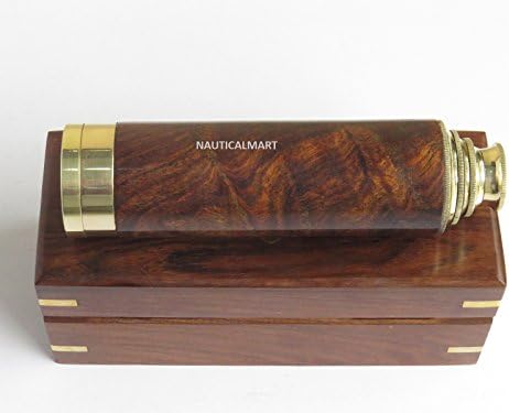 Designer de designer nauticalmart 14 '' de bronze e telescópio de madeira com caixa de madeira clássica.