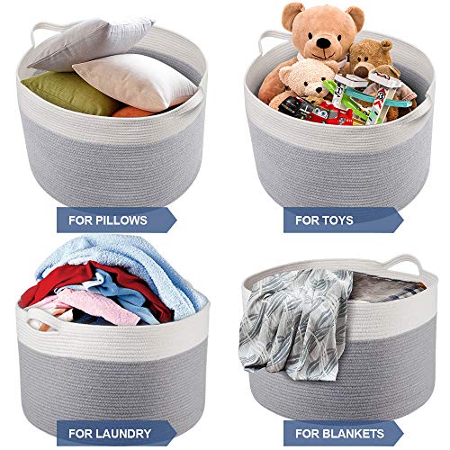 Zilink cesto de cobertor grande para sala de estar 21,7 x 13,8 de corda cestas de tecido para armazenamento de brinquedos decorativos