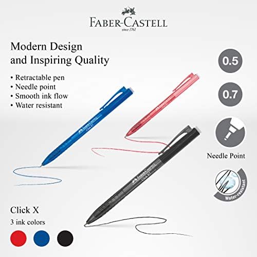 Faber -Castell Clique x Pacote de caneta de bola de 4 -super suave, conforto, resistente à água, desenvolvido com caneta de tinta