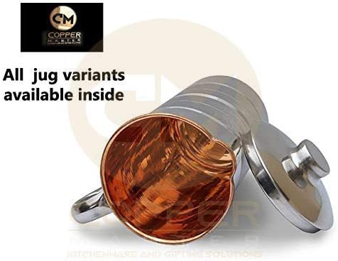 Jarro de aço de cobre puro de 1,6 litro de 1,6 litro com 4 óculos de aço de cobre à prova de vazamento e livre da junta