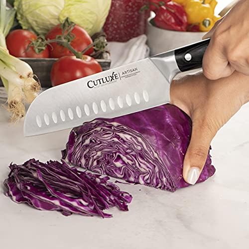 Cutluxe Santoku Knife, Faca de utilidade e Faca de Paring - Aço alemão de alto carbono forjado - Tang completo e Razor Sharp -