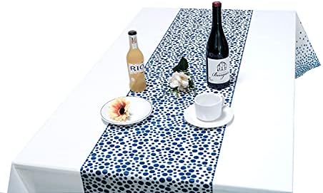 8 Pacote de mesa de plástico branca Toca de mesa com toalhas de mesa descartáveis ​​de ponto azul Capas de mesa à