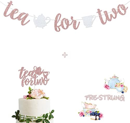 Chá para duas faixas de brilho de ouro rosa Garland com chá de chá pré-Strung & Tea