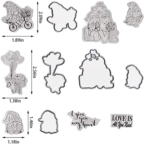 Alibbon Valentines Gnomos Clear Carimbos e matrizes para fabricação de cartas, Gnomos de amor Carimbo de borracha de silicone transparente