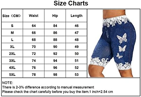 Leggings de borboleta feminina Leggings High Rise Moda de renda de renda jeans curto