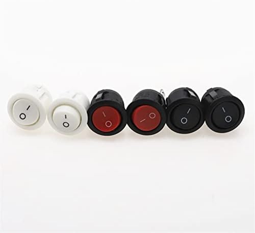Interruptores redondos de 20 mm de diâmetro redondos pretos mini redondo preto branco vermelho 2 pinos Off Rocker Switch KCD1-105 6pcs