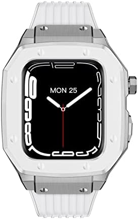Houcy Loy Watch Case Strap for Apple Watch Series 7 6 5 4 SE 45mm 44mm 42mm 42mm Metal Metal Rubber Aço inoxidável Modificação