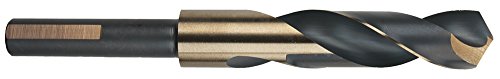 Ferramentas de corte Morse 19032 Ambore Silver e Deming Drill Bits, aço de alta velocidade, acabamento preto e dourado, haste reduzida de 1/2 de 3, tamanho de divisão de 118 graus, 17/32 tamanho