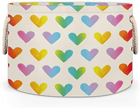 Rainbow Hearts Padrão Cestas redondas grandes para cestas de lavanderia de armazenamento com alças cestas de armazenamento de cobertor