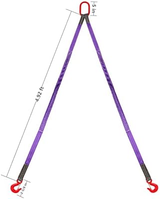 FITARLOCKFUNEST SLING SLING Chain Strap - Duas pernas 1,2 × 5'poly web sling com 2 gancho de aço 4409lbs Correias de cadeia