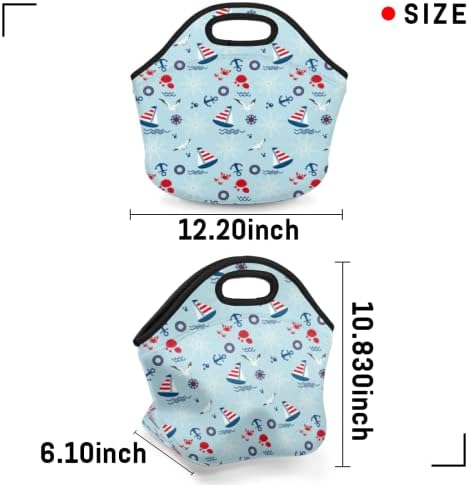 Almoço de lanchonete de padrão de âncora marinha Tote de neoprene macio bolsa de isolamento lavável Bolsa de piquenique reutilizável para trabalho de viagens de praia acampando