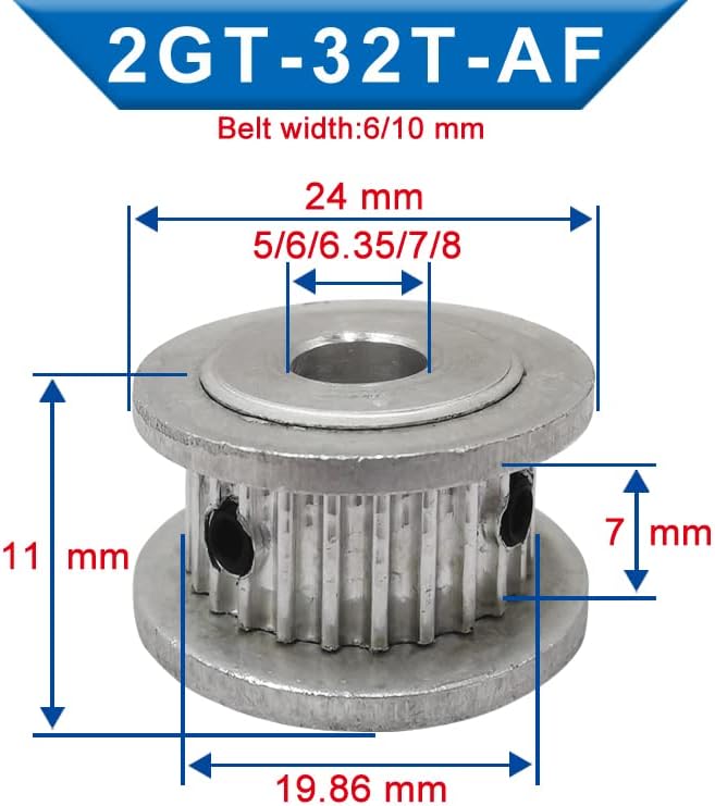6pcs GT2-32T Dispensação da polia interna 5/6/6.35/7/8 mm de largura de roda polia de alumínio 7/11 mm adequada para