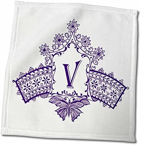 3DROSE Monogram Initial V em diadema roxo com detalhes de borboleta - toalhas