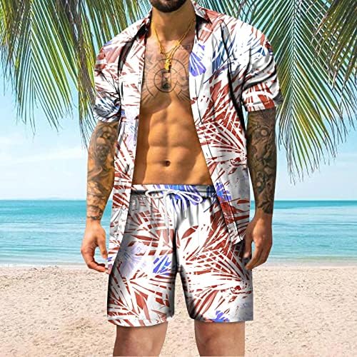 Roupa para homens de 2 peças de 2 peças de manga curta praia botão casual para baixo, conjuntos de camisas Aloha Sweats