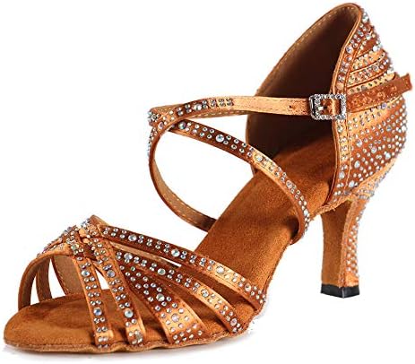 Sapatos de dança latina femininos de Hiposeus com shinestones Ballroom Party Tango Sapatos de desempenho alto 7,5 cm, Modelo L377,