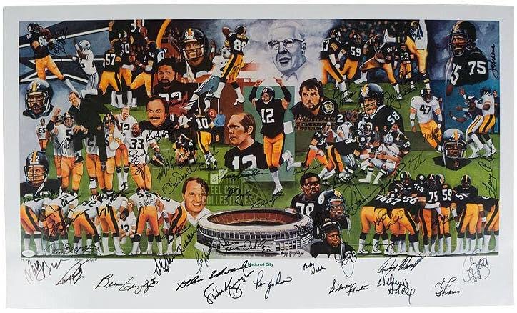 Equipe de Pittsburgh Steelers da Litografia Autografada da década dos anos 70 - JSA COA - ARTAGEM Autografada da NFL