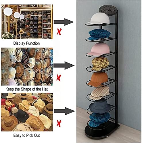 Exibição de chapéu, roupas de parede de teto o chapéu de penduramento Acessórios de armazenamento de várias camadas de armazenamento Sub-gabinete do suporte de exibição, rack de tela vertical preta, um rack