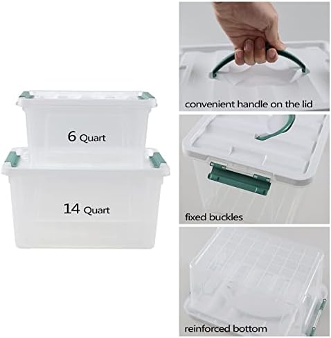 Viols de armazenamento de plástico Wekioger com alças, 2 pacotes 14 quart e 6 quart Caixas de armazenamento com tampa transparente