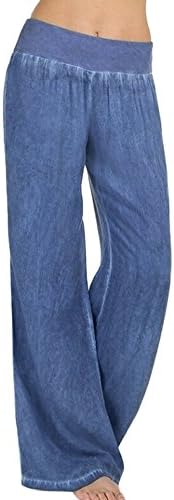 Jeans de perna larga chgbmok para feminino elástico de cintura alta palazzo calça drope briga de perna larga calças de salão comprido