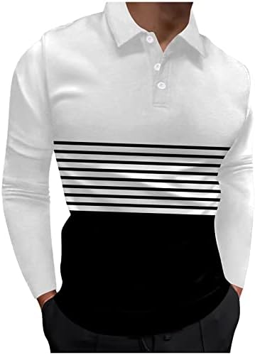 Camisas pólo masculinas de Dsodan, primavera de manga longa listrada bloqueio de retalhos de retalhos de retalhos de golfe de golfe músculo slim fit shirt