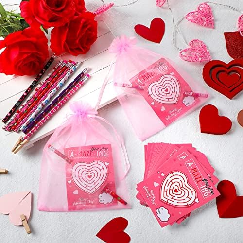 108 PCs Gifts do Dia dos Namorados para Kid Inclui Lápis de Lápis de Madeira dos Namorados Cartões de presentes dos