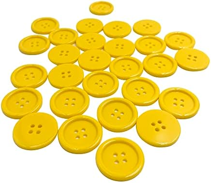 Botões de 100 PCs 25mm 1 polegada para artesanato, botões grandes de 4 orifícios de costura redonda botões coloridos para costurar scrapbooking e artesanato diy amarelo a670